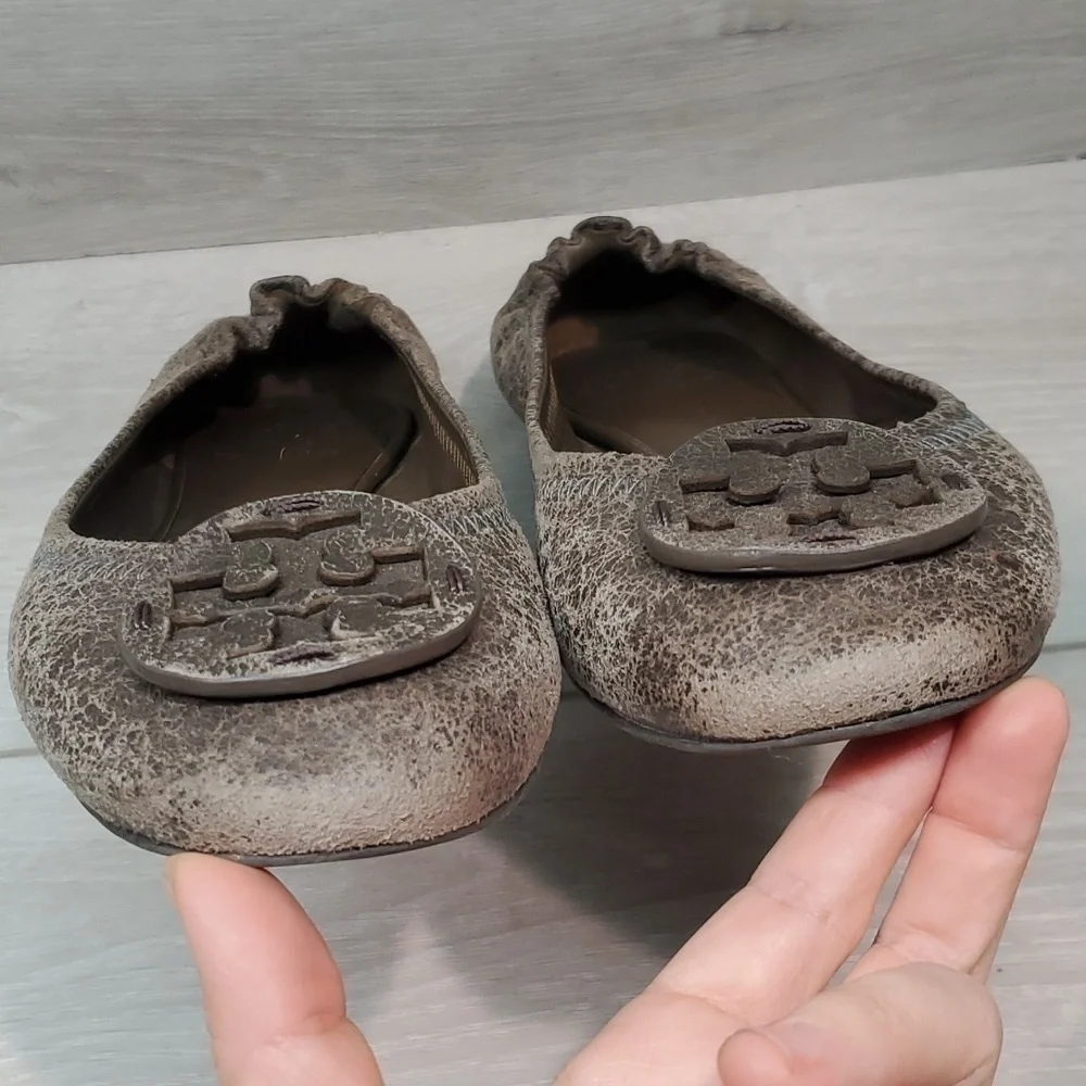 Tory Burch Womens Classic Reva brown distressed Leather Flats Ballet shoes sz 9M